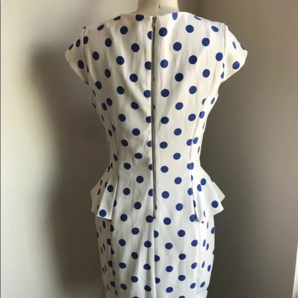 Betsey Johnson ivory and blue polka dot peplum drs - Picture 2 of 7
